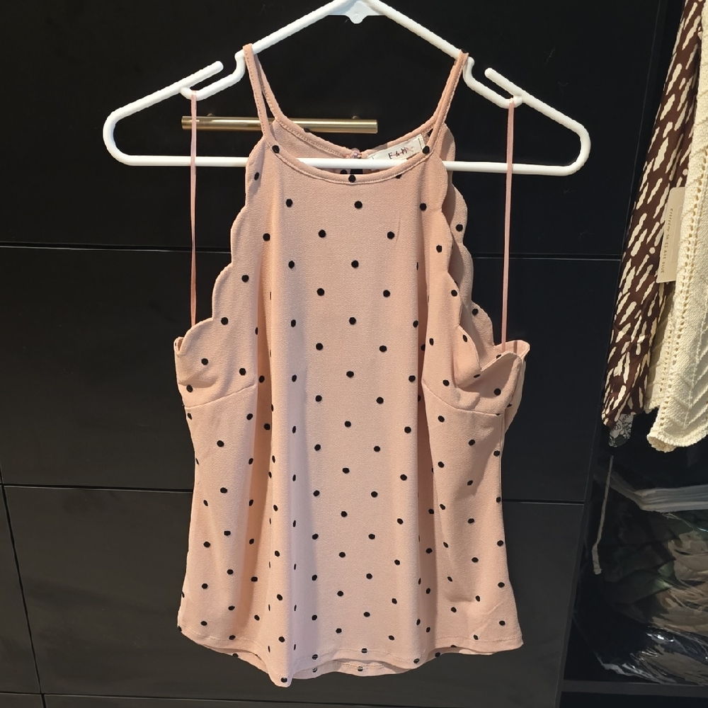 Scallop Edge Pink Polka Dot Cami Top